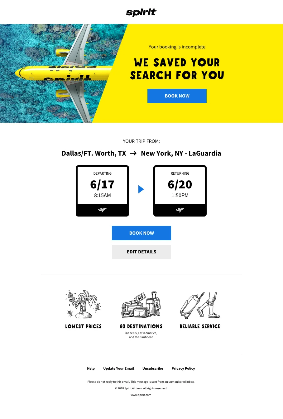 Spirit - search abandonment email for sales demo