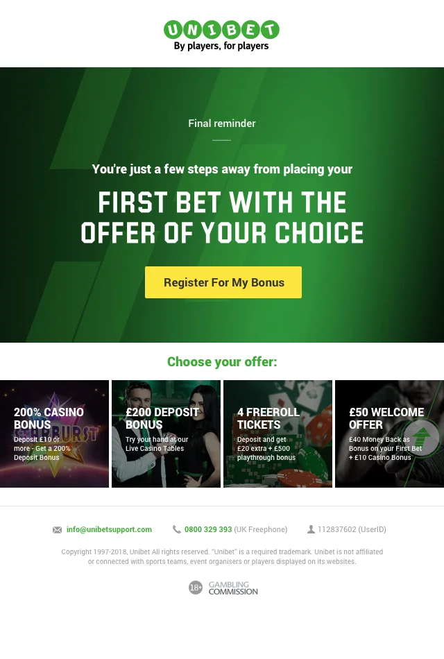Unibet - cart abandonment email