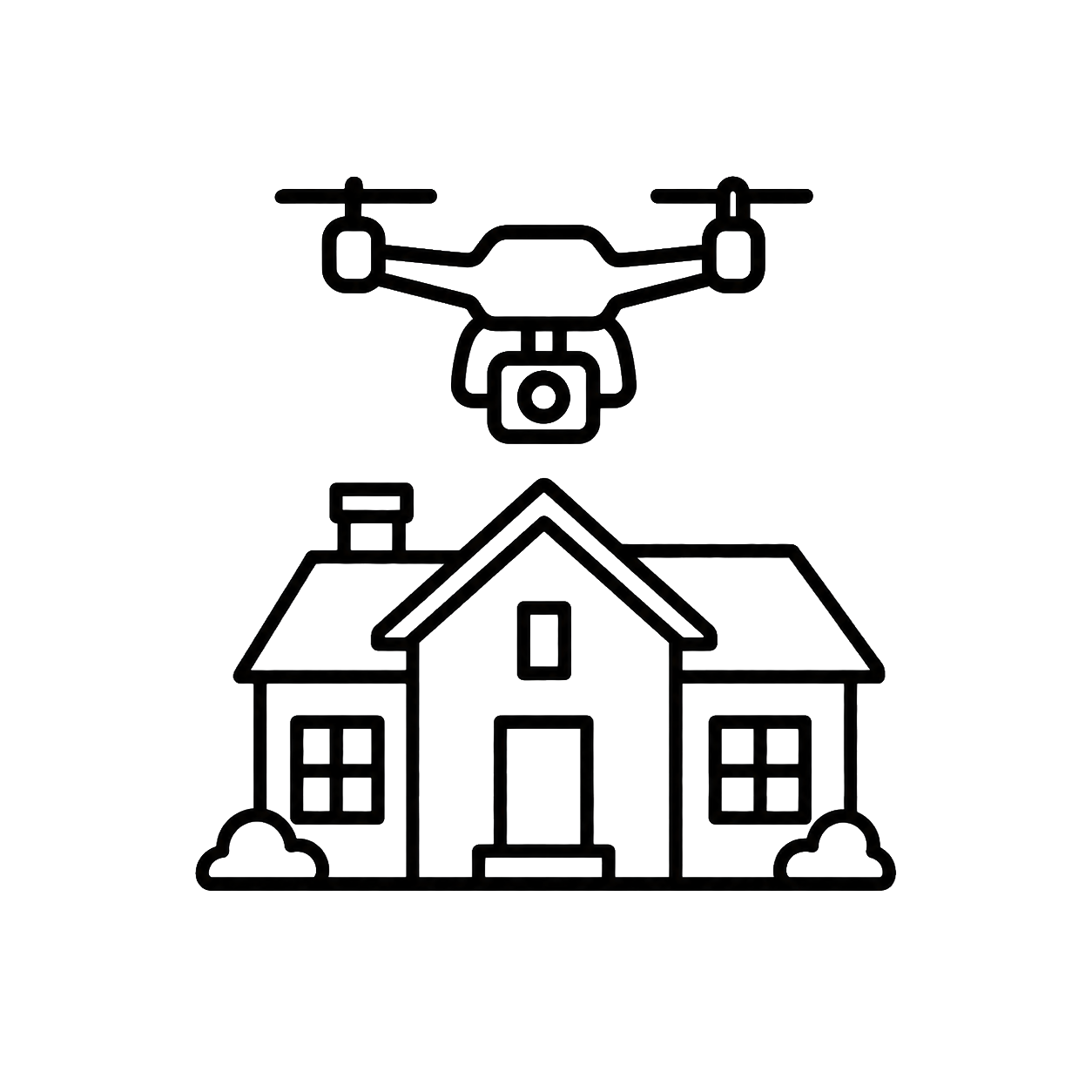 Illustration of a house with an aerial drone flying above it.