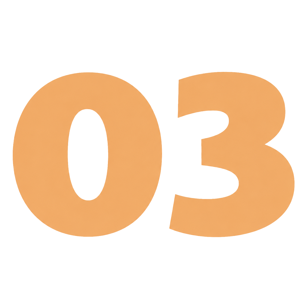 Large 3D numbers '03' in a light brown color with a drop shadow effect.