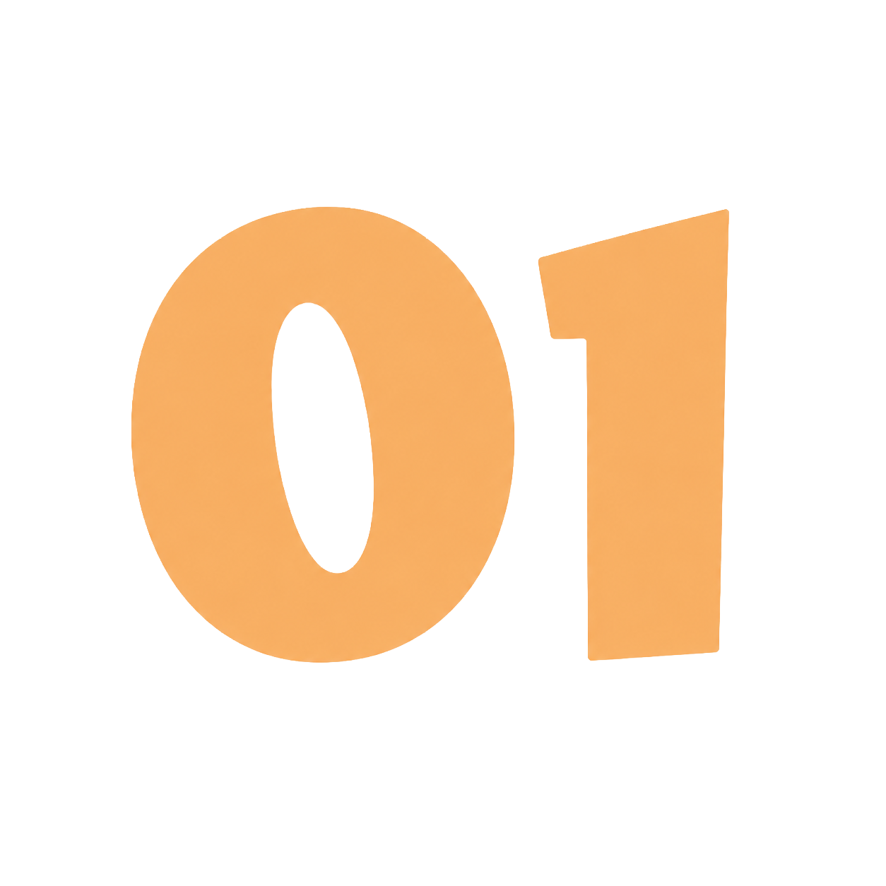Orange 3D number zero and one forming the number 01.