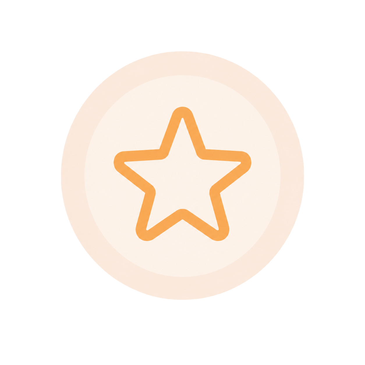 Illustration of an orange star outline inside a white circle with a light peach outer ring.