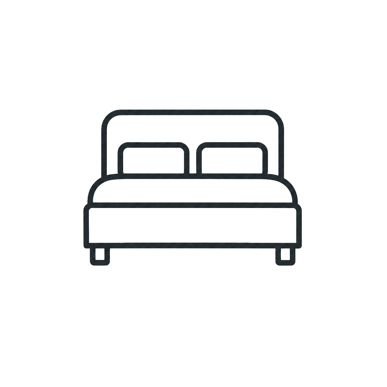 Line drawing of a bed with headboard, pillows, and mattress.
