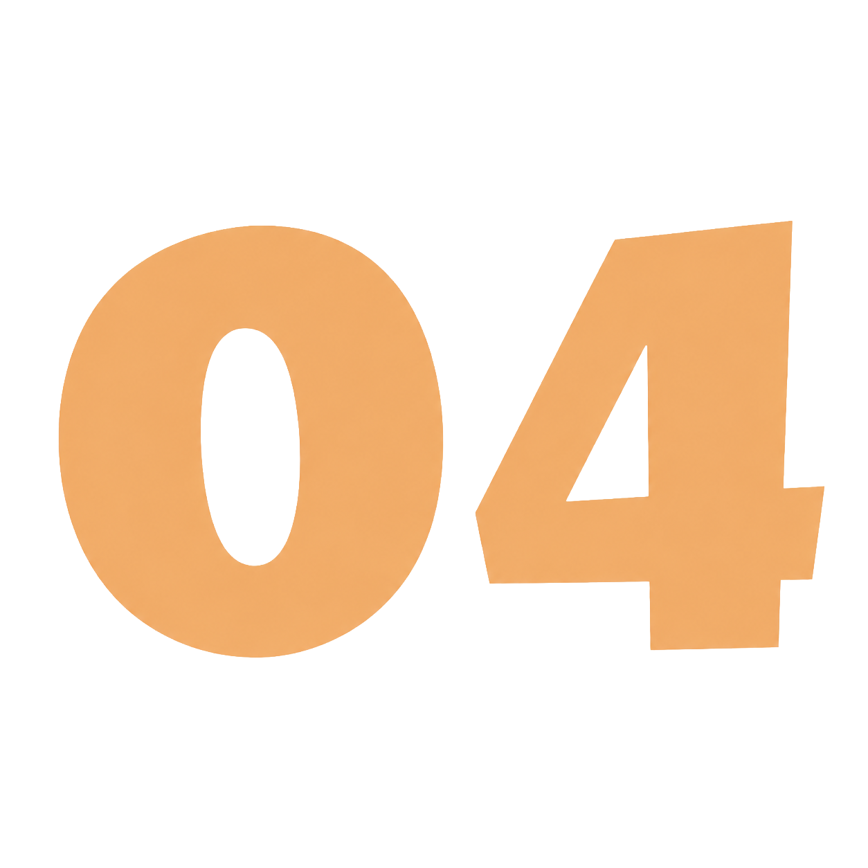 Large 3D numbers 0 and 4 in a peach color, positioned against a black background.