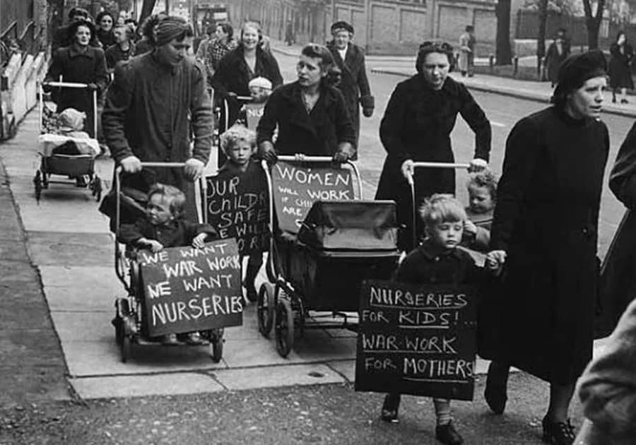 1942 Hampstead mothers demand nurseries for their children, to enable them to carry out war work, circa 1942. .jpg