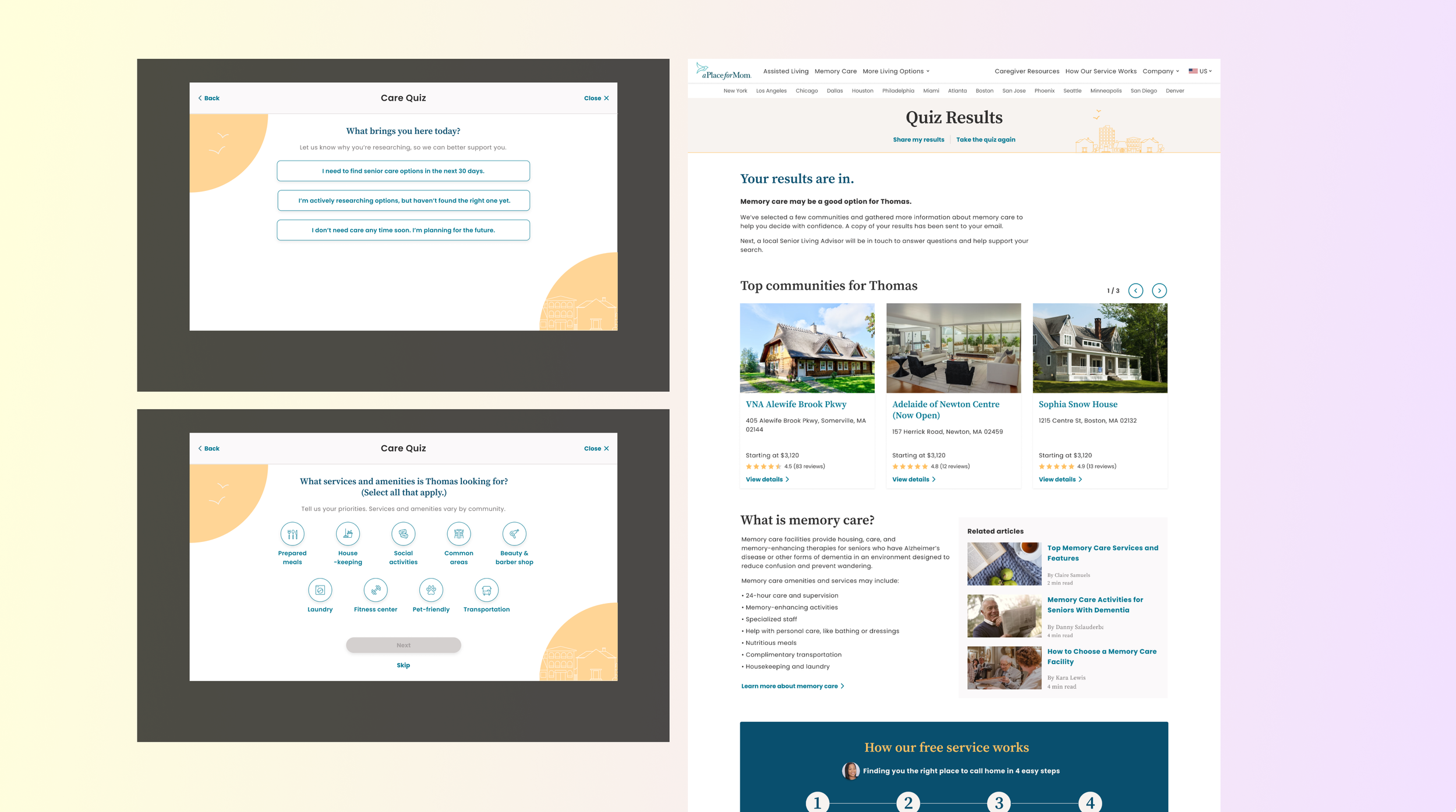 Care quiz personalization flow