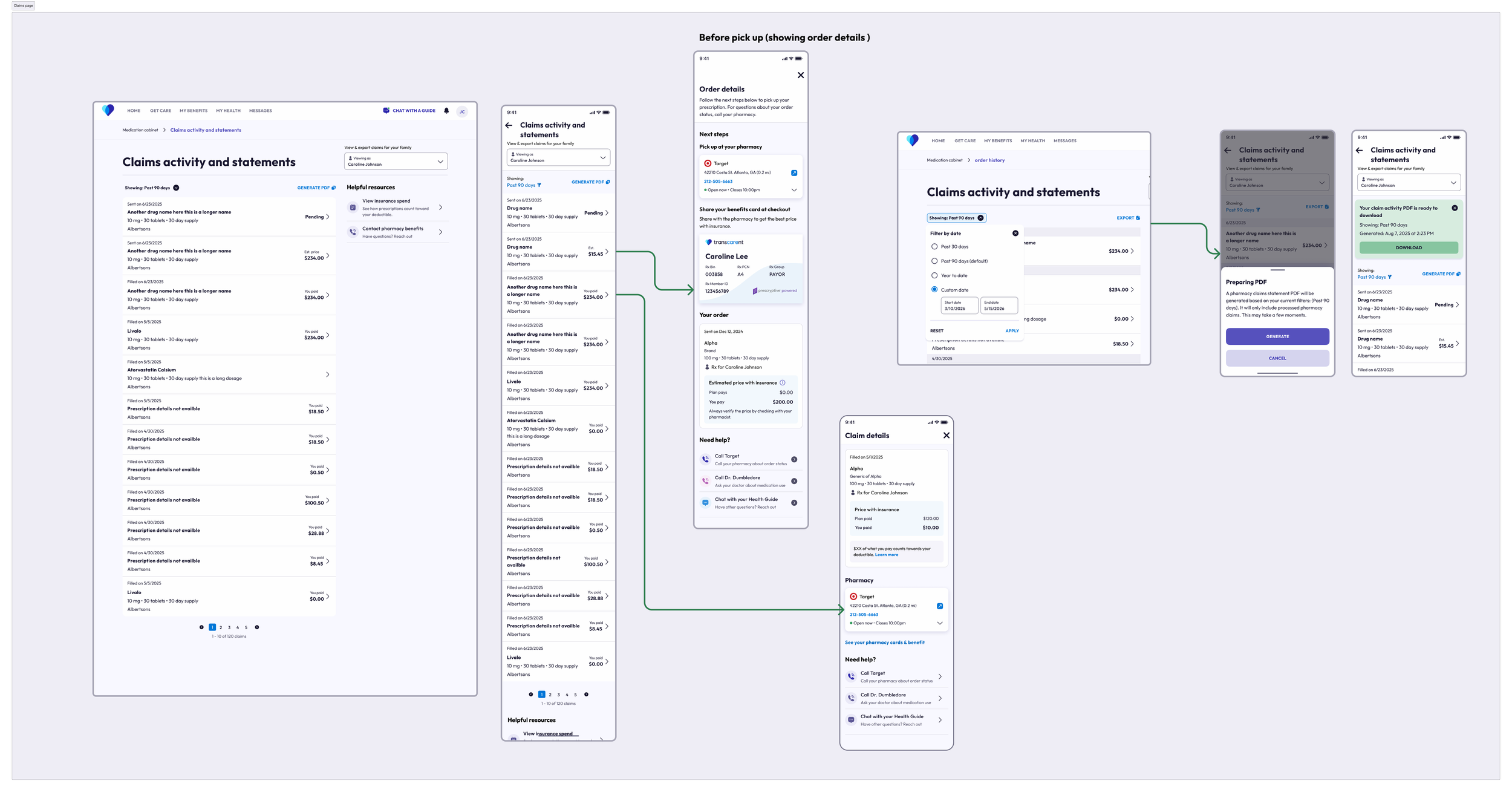 Claims activity page