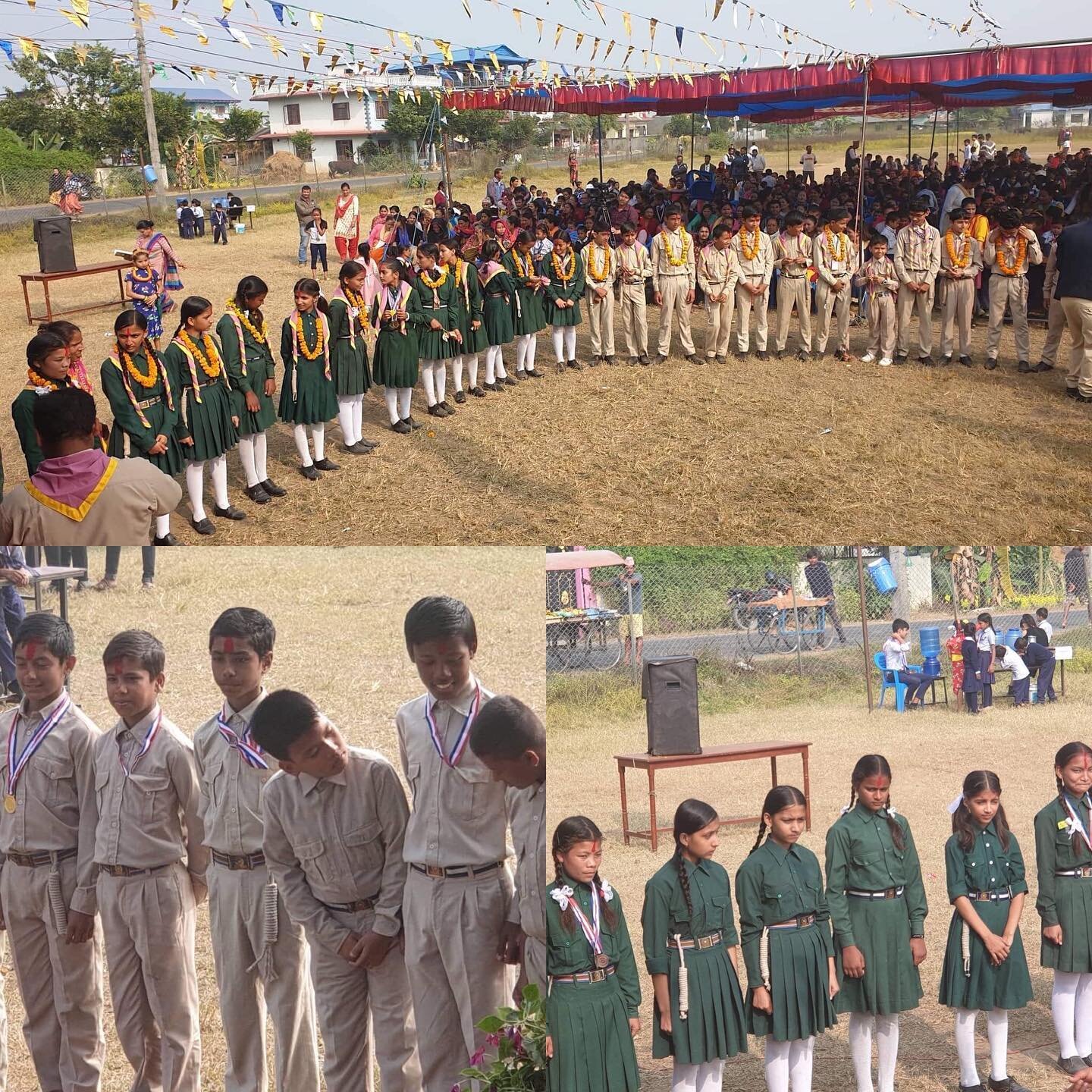 N&aring;gra av v&aring;ra &auml;ldre barn g&aring;r p&aring; scouterna. H&auml;r ser ni dem p&aring; en ceremoni p&aring; skolg&aring;rden. 
#barnhem  #nepal #scouter #riseupnepal