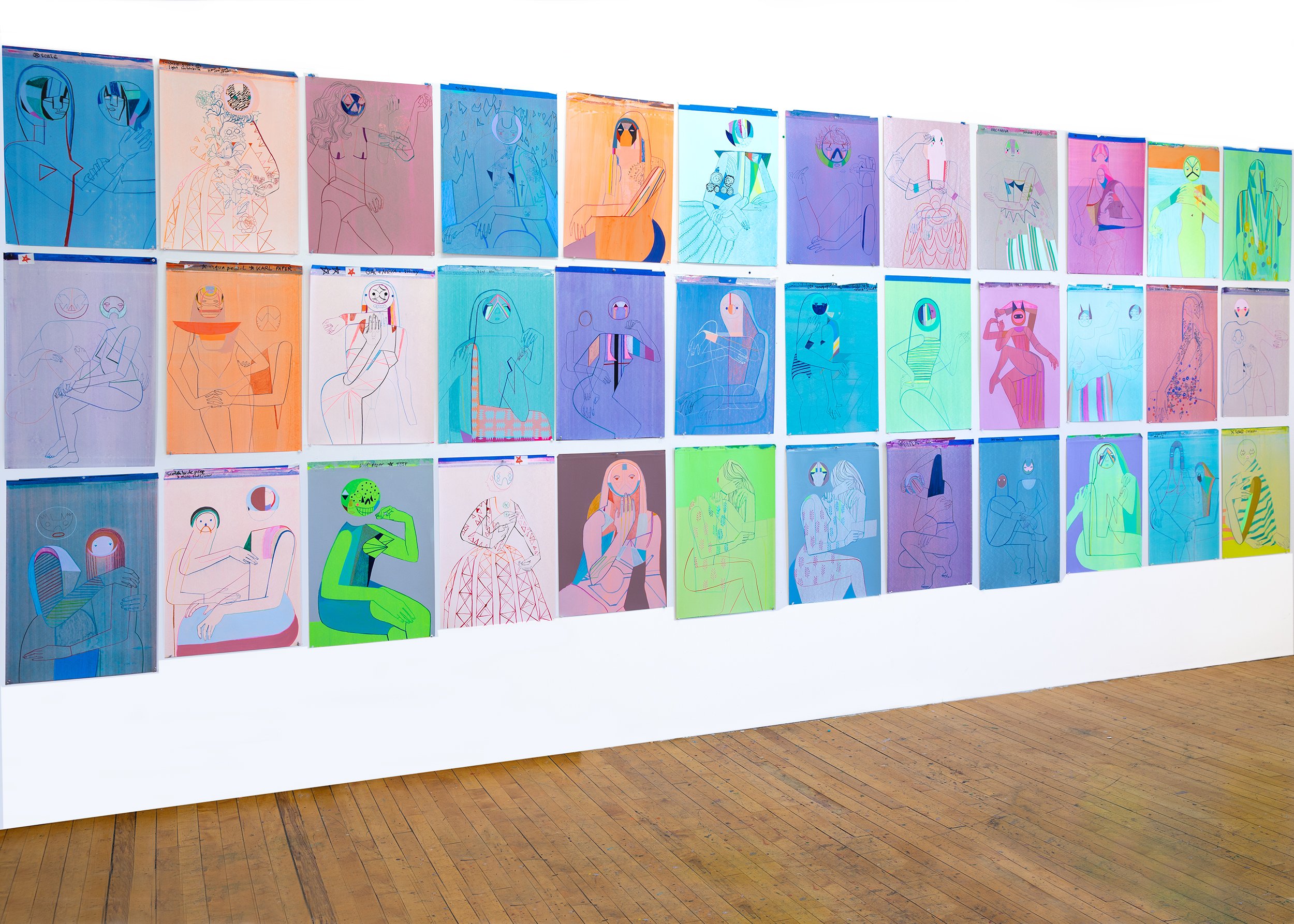  22” x 18” mixed media on paper portraits in Beacon studio May 2023 