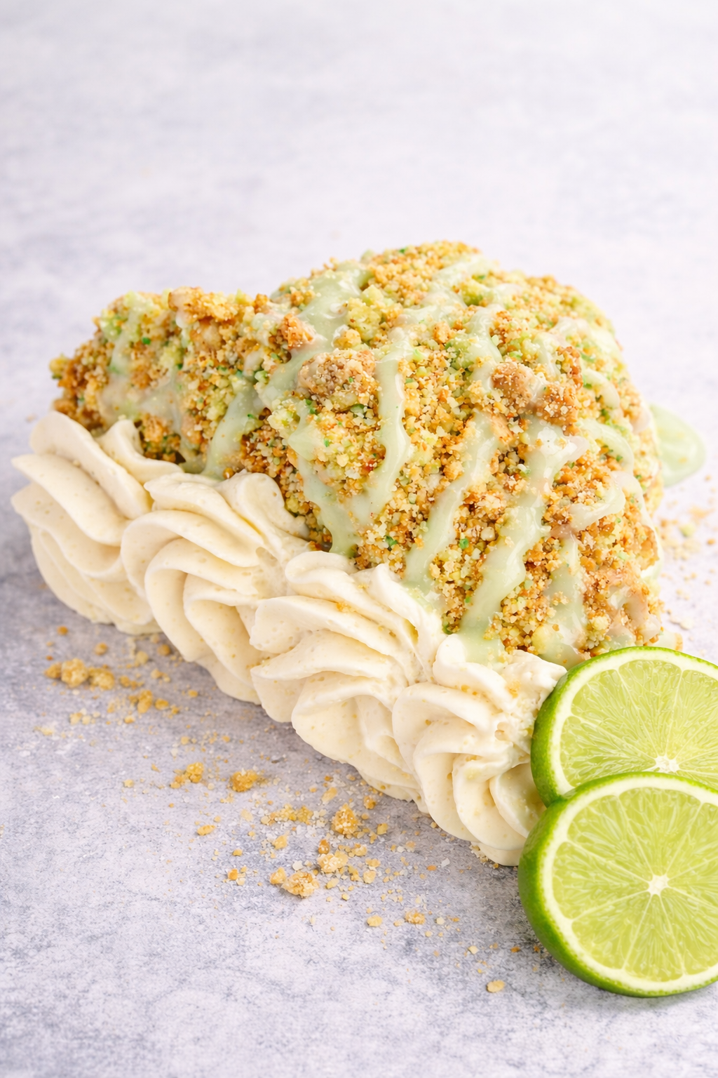 Lime crunch cheesecake with fresh lime slices.png