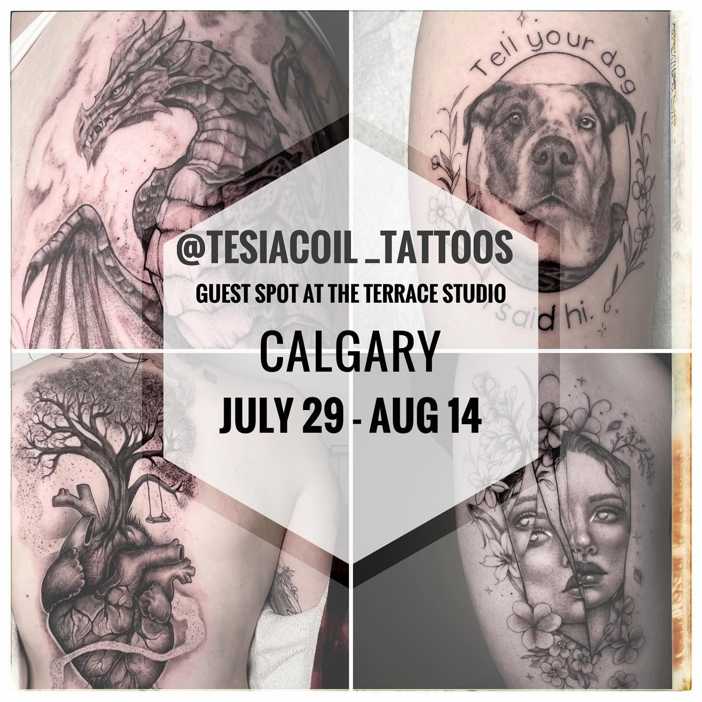 Hi Calgary! I&rsquo;m coming back to you for a few weeks this summer, guesting again at @theterracestudio .
Booking form is linked in my bio. Please fill it out if you are interested in getting tattooed. 

Things I love to do: pet portraits, lady fac