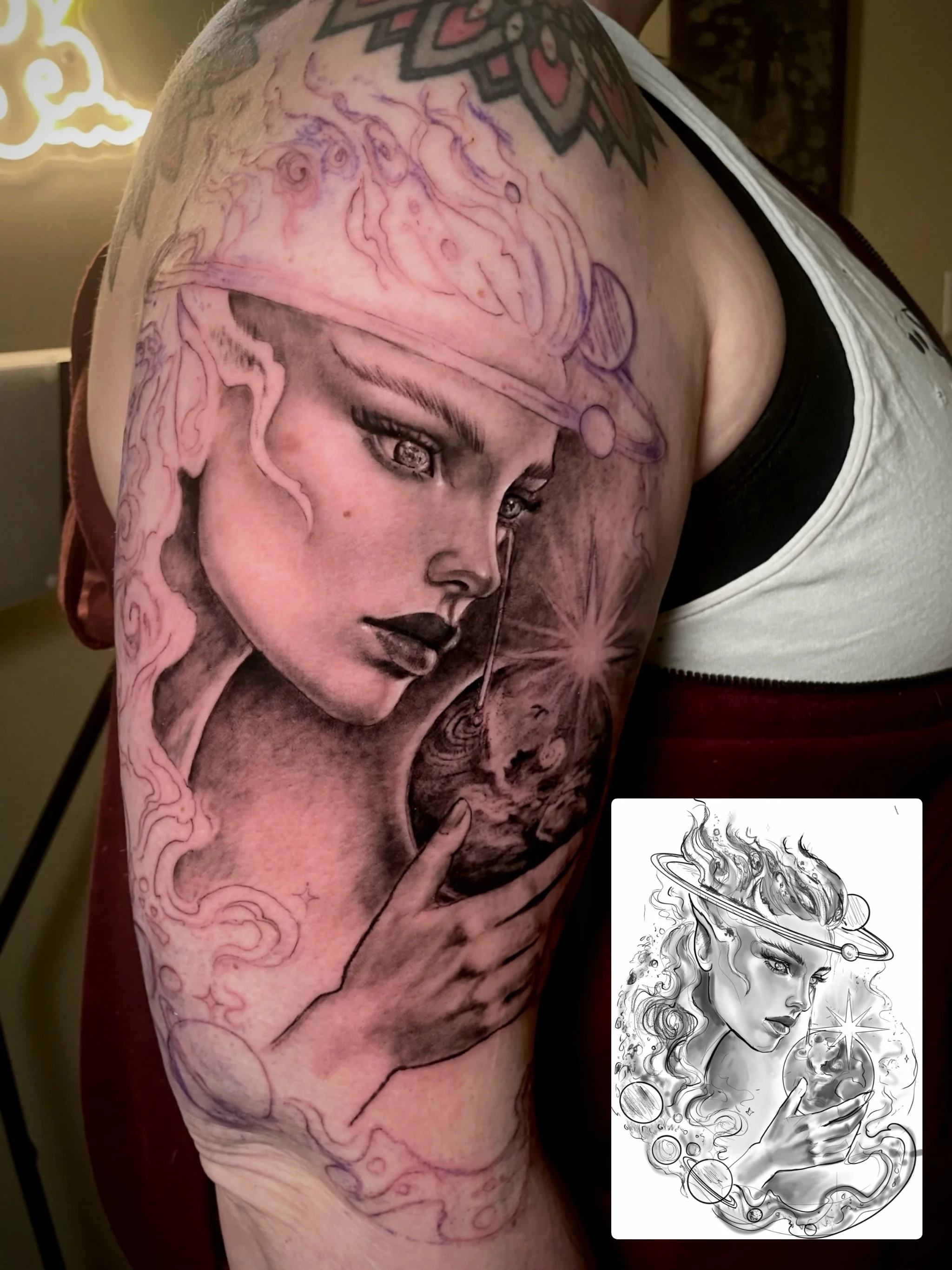 My prompt was &ldquo;lady face in your style, whatever you want&rdquo; so I came up with this. Cant help but post WIP&rsquo;s sometimes, but I can&rsquo;t wait to finish it! Thanks so much for the trust Angie. I might expand on this concept and make 