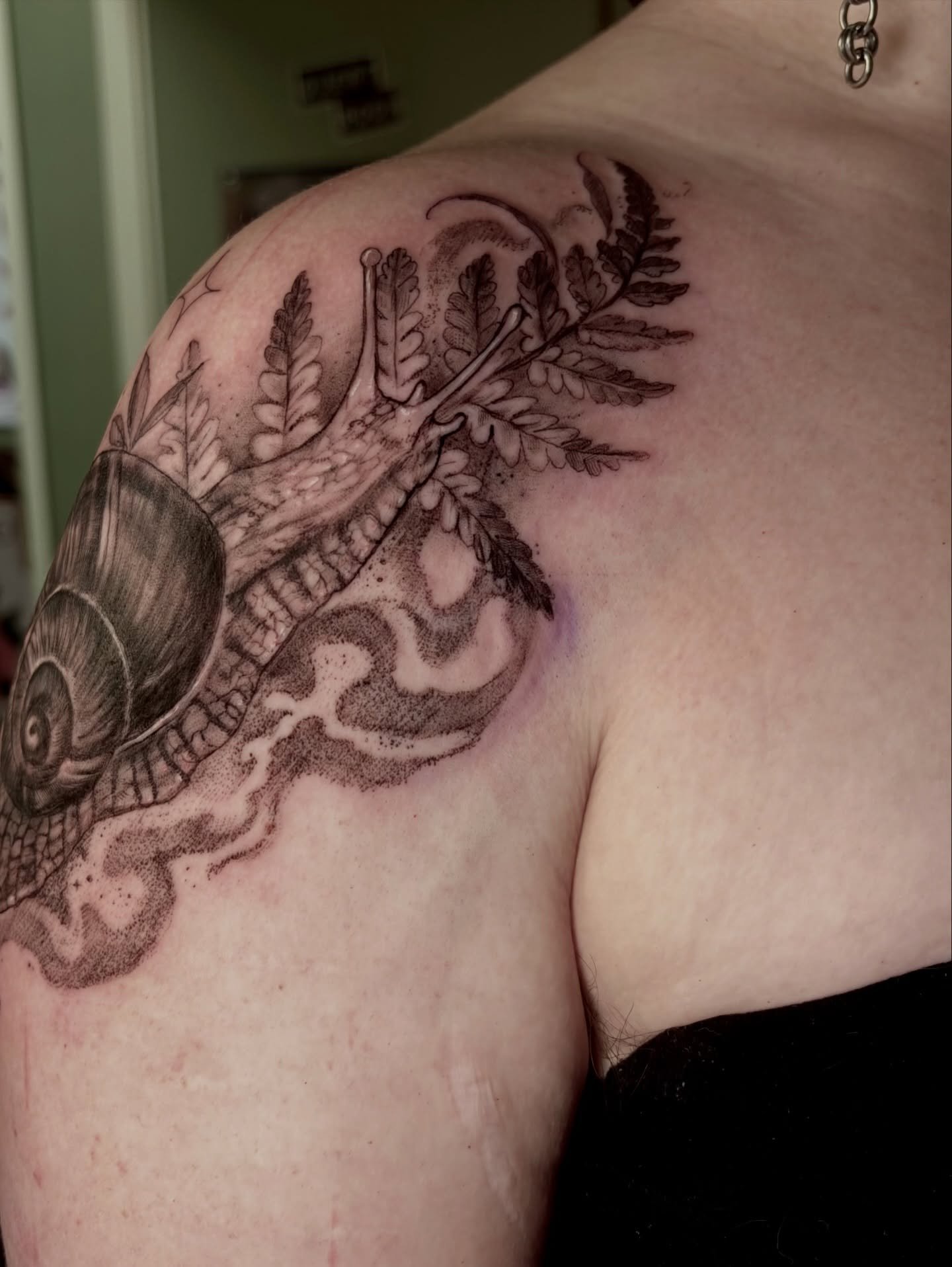 Rowan said &ldquo;I want a snail with foliage crawling across my arm with a magical flow&rdquo; and I think I understood the assignment. Just for fun, check out the last photo, which is a realistic size tattoo of a very smol snail that I did last sum