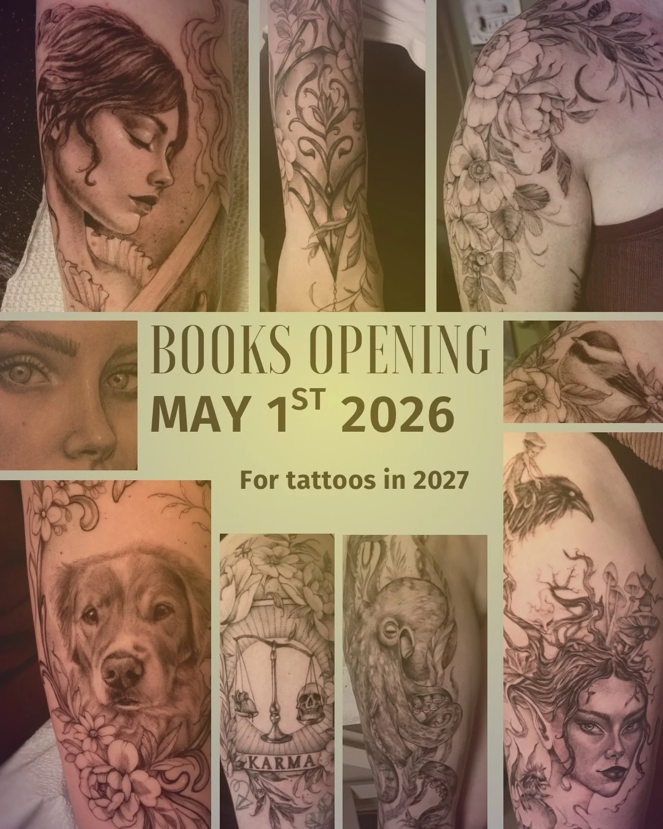 Just for info, get your ideas ready. 
I&rsquo;ll do the same thing I did last year and have three different booking forms available to fill out. One for large tattoos, small tattoos, and pre drawns. I&rsquo;m also open to reworking tattoos even if it