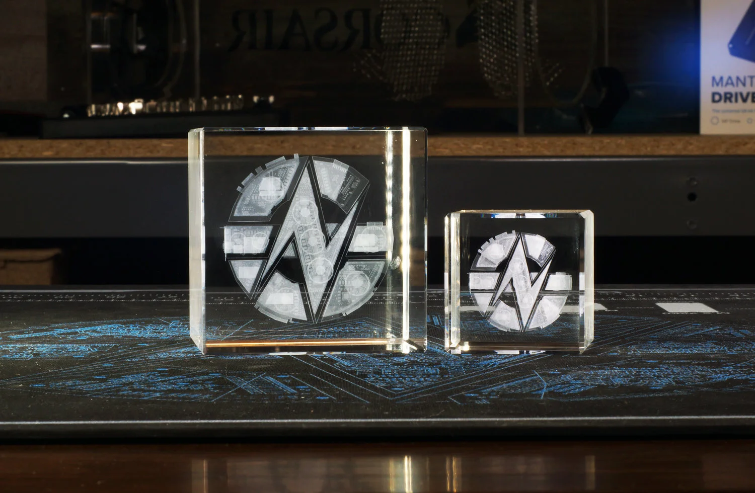 Custom 3D engraved crystals manufactured and fulfilled by SquareShark for GamersNexus. Design and image owned and copyrighted by GamersNexus, LLC.