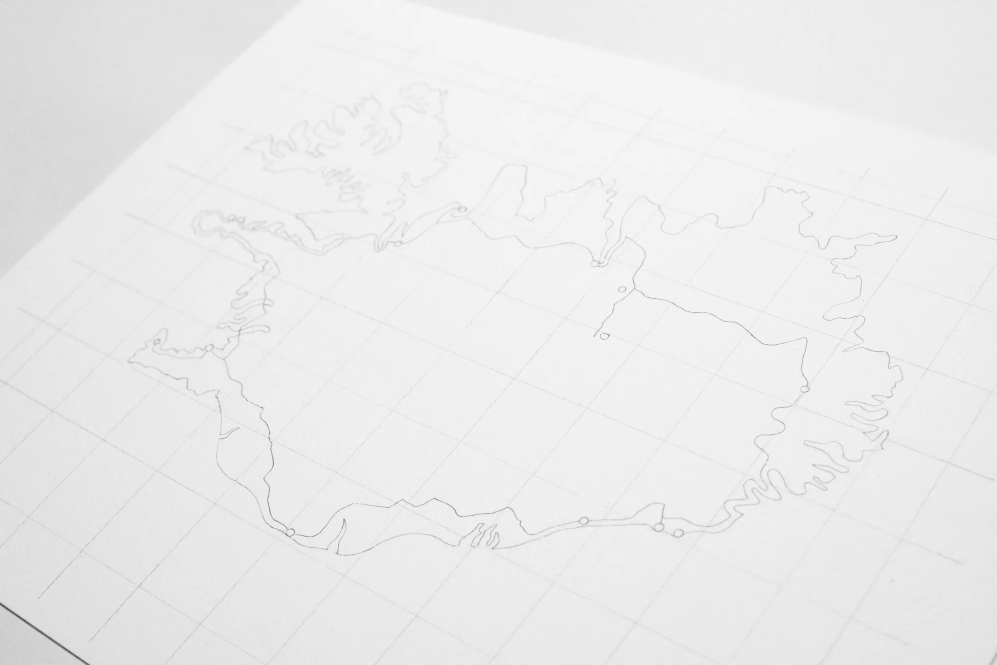 The outline of Iceland on the grid, along with the road we took around the country