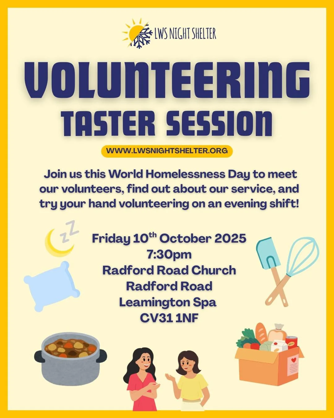 Have you been thinking about volunteering but not sure where to start? Or maybe you would like to give it a go, but are apprehensive about coming alone?

Then our Volunteering Taster Session is for you! 

Join us this World Homelessness Day to find o