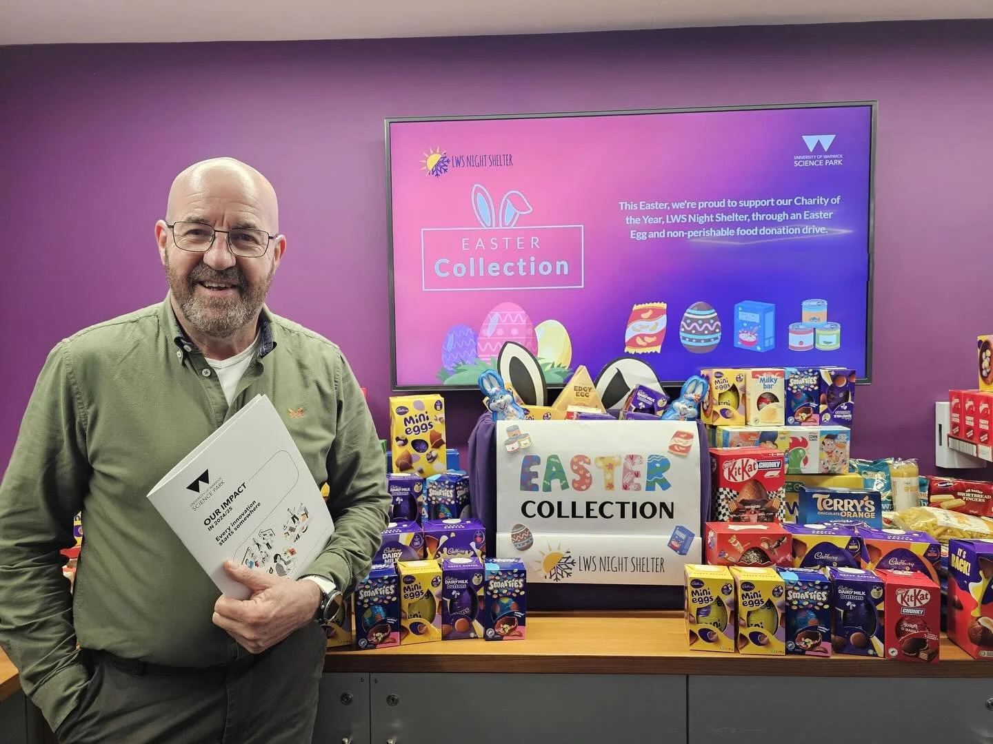 A massive thank you to The University of Warwick Science Park and its tenants for this huge collection of Easter eggs! 🤩 The team also collected lots of food for our food parcels, which is a huge help to us.

Shout out to one of our fantastic volunt