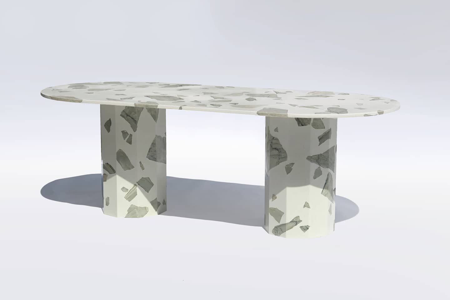 The pill shaped 6 seater dining table in Toblerone quartzite on white. Limited edition piece for sale - Link in bio for enquiries.
.
.
.
#altrock #altrocksurfaces #terrazzo #terrwzzotable #terrazzofurniture #toblerone #quartzite #limitededition