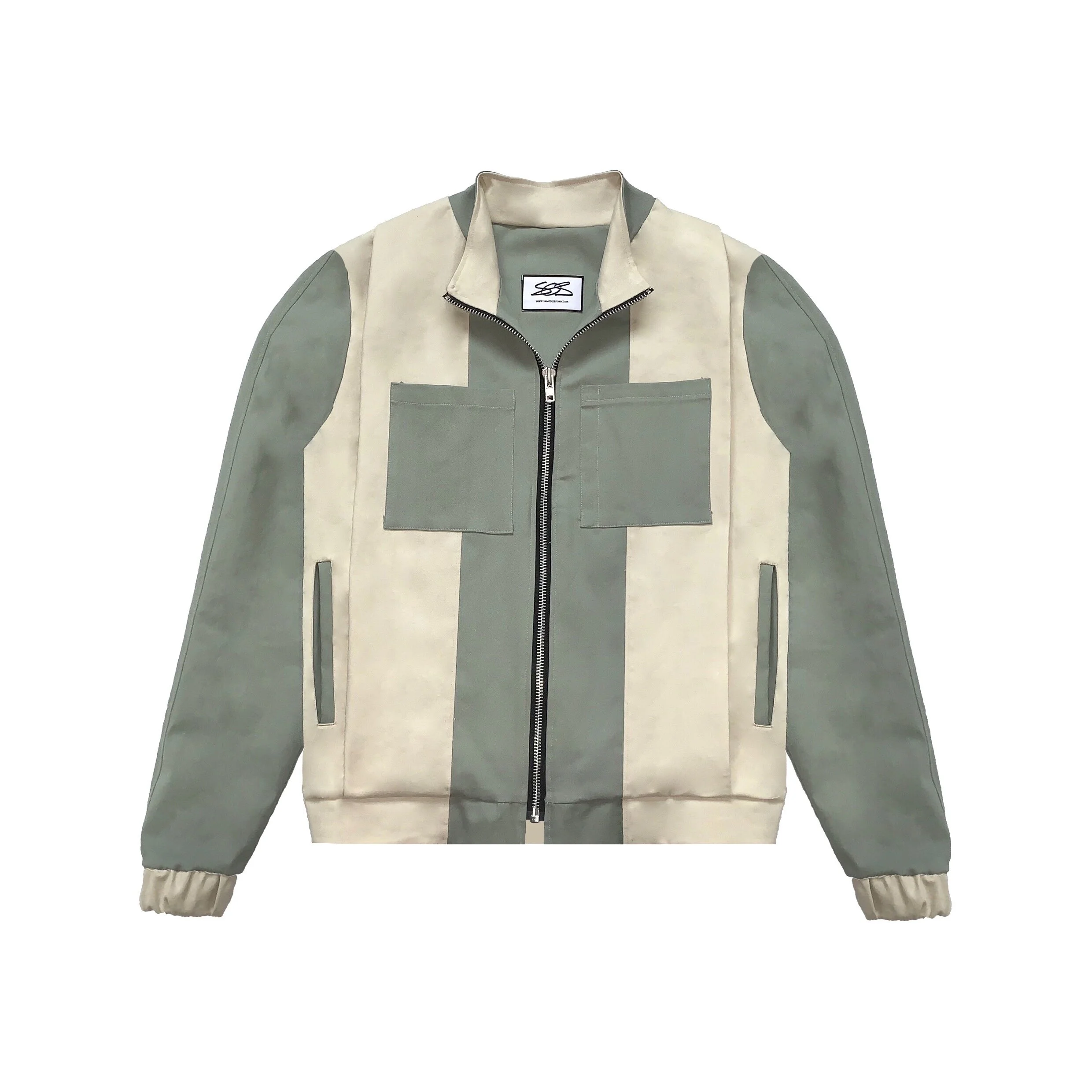 Neutral Funnel-Neck Pleated Hybrid Jacket 