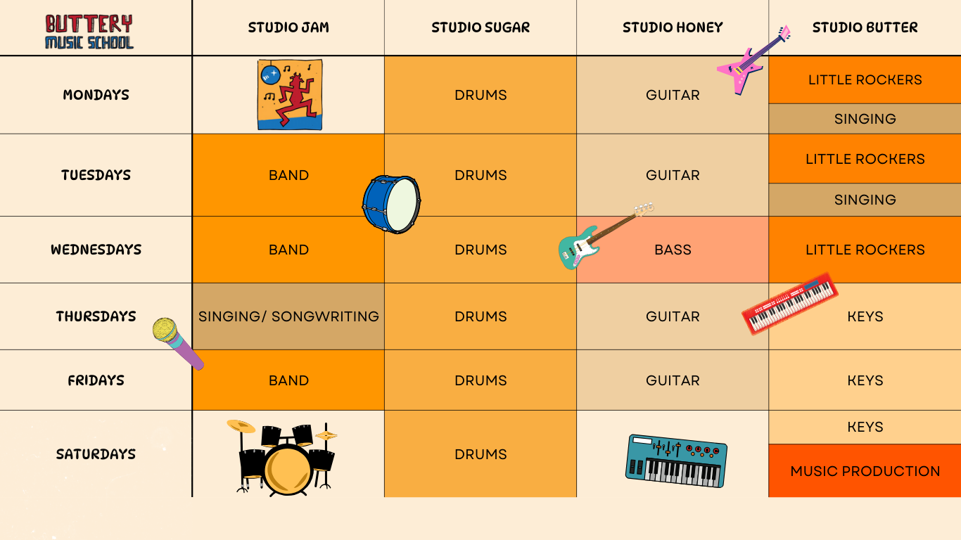 School Timetable | The Buttery Music School | Brisbane Music Lessons