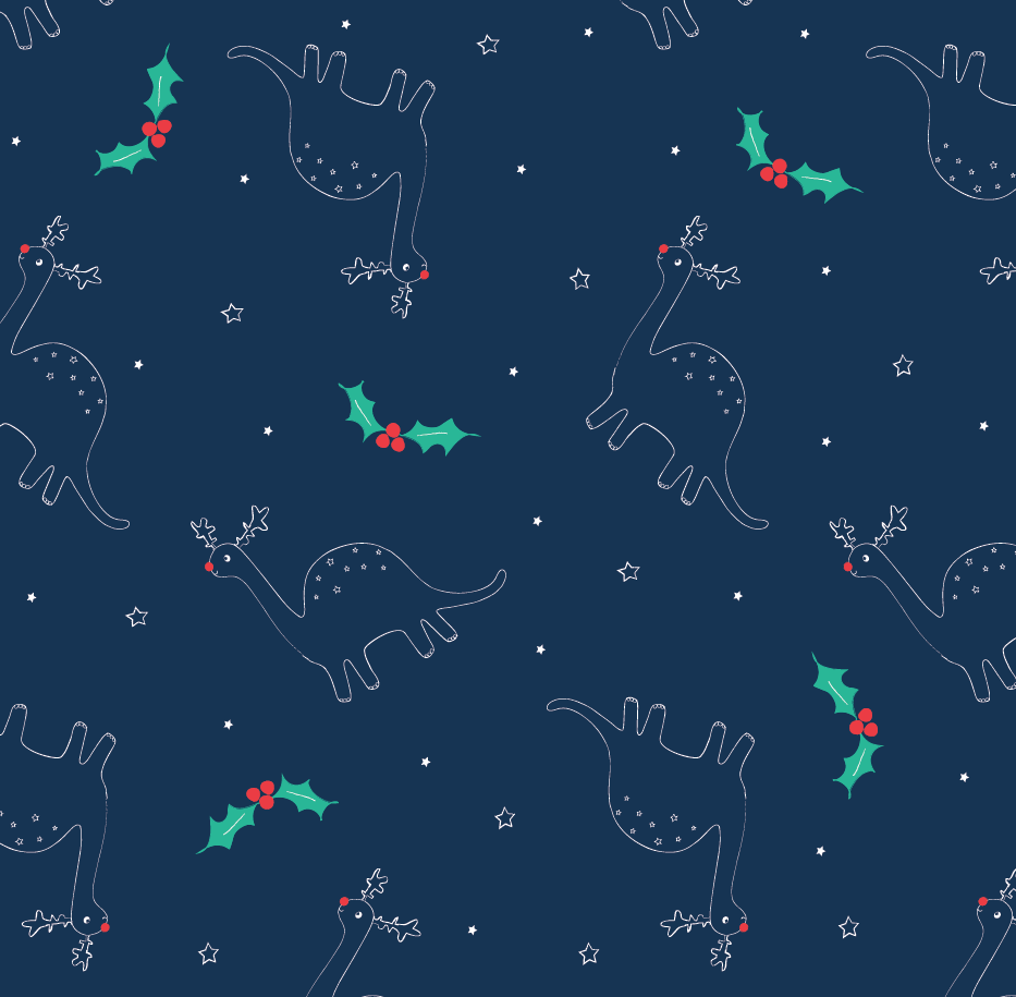 A new character graphic and repeat print I’ve been working on whilst I’ve been feeling a little festive… because what's better than cute dinos? Cute Christmas dinos!