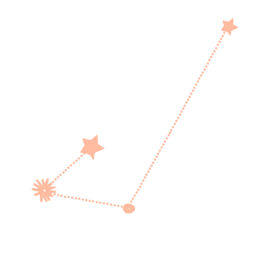 A star constellation with three stars connected by dotted lines against a black background.
