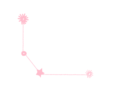 A pink star and various other pink shapes connected by dotted lines, resembling a constellation or a decorative design.