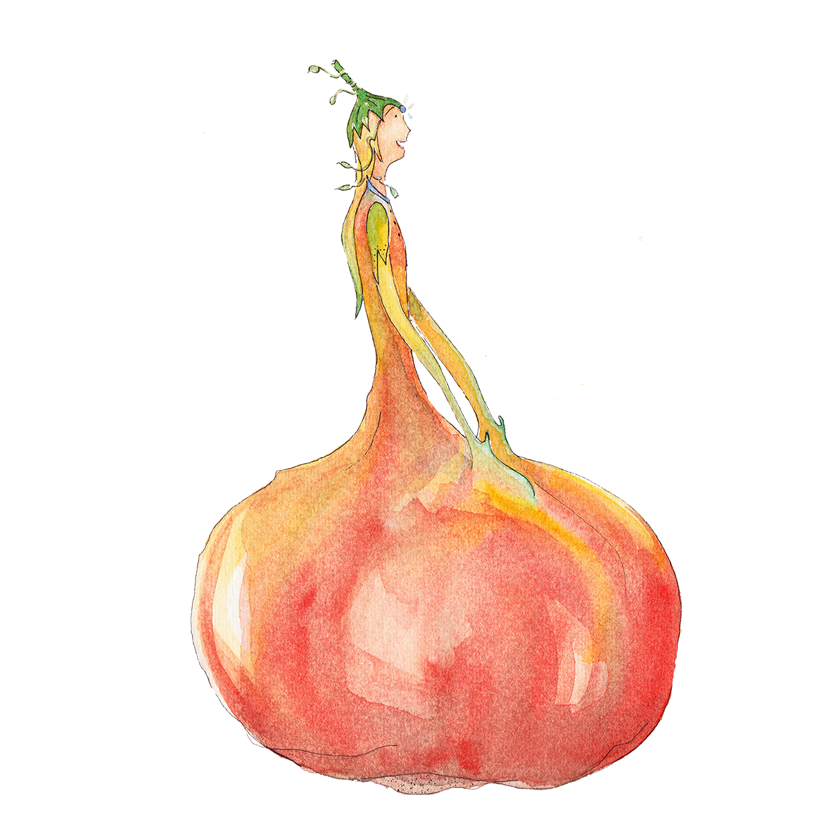 Illustration of a human body with the onion anatomy, showing the layers from the outer skin, layers of flesh, to the core, with labels indicating different parts of the onion anatomy.