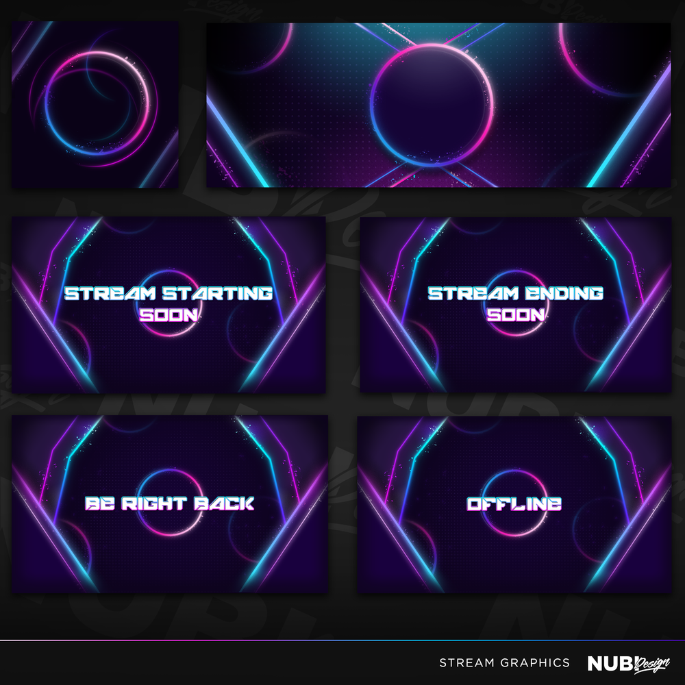 Overlays Stream Pack Animated / Neon Purple Style Compatible 