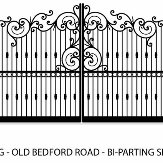 What a request from the client. One of off - Automatic Bespoke bi parting bifold Gates, Ramp and Twist Curved railings, Electronically controlled Pedrestrian Gates with Automatic openers and closers and side and front circle and arrowed railings all 