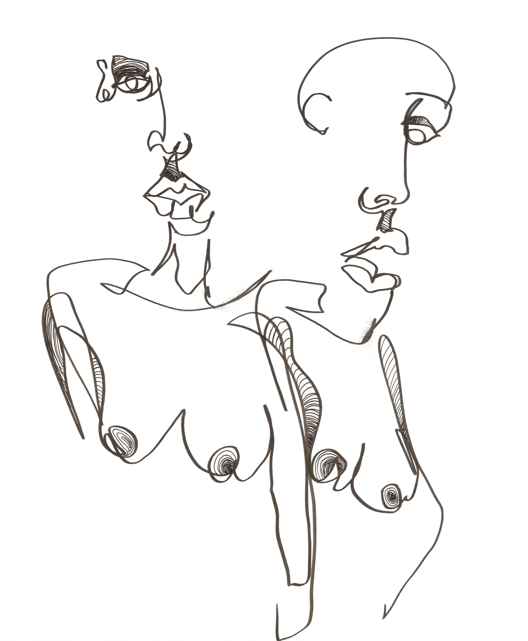 Uriah Bussey "Untitled Twin Self Portrait" marker, 14in x 17in, 2017
