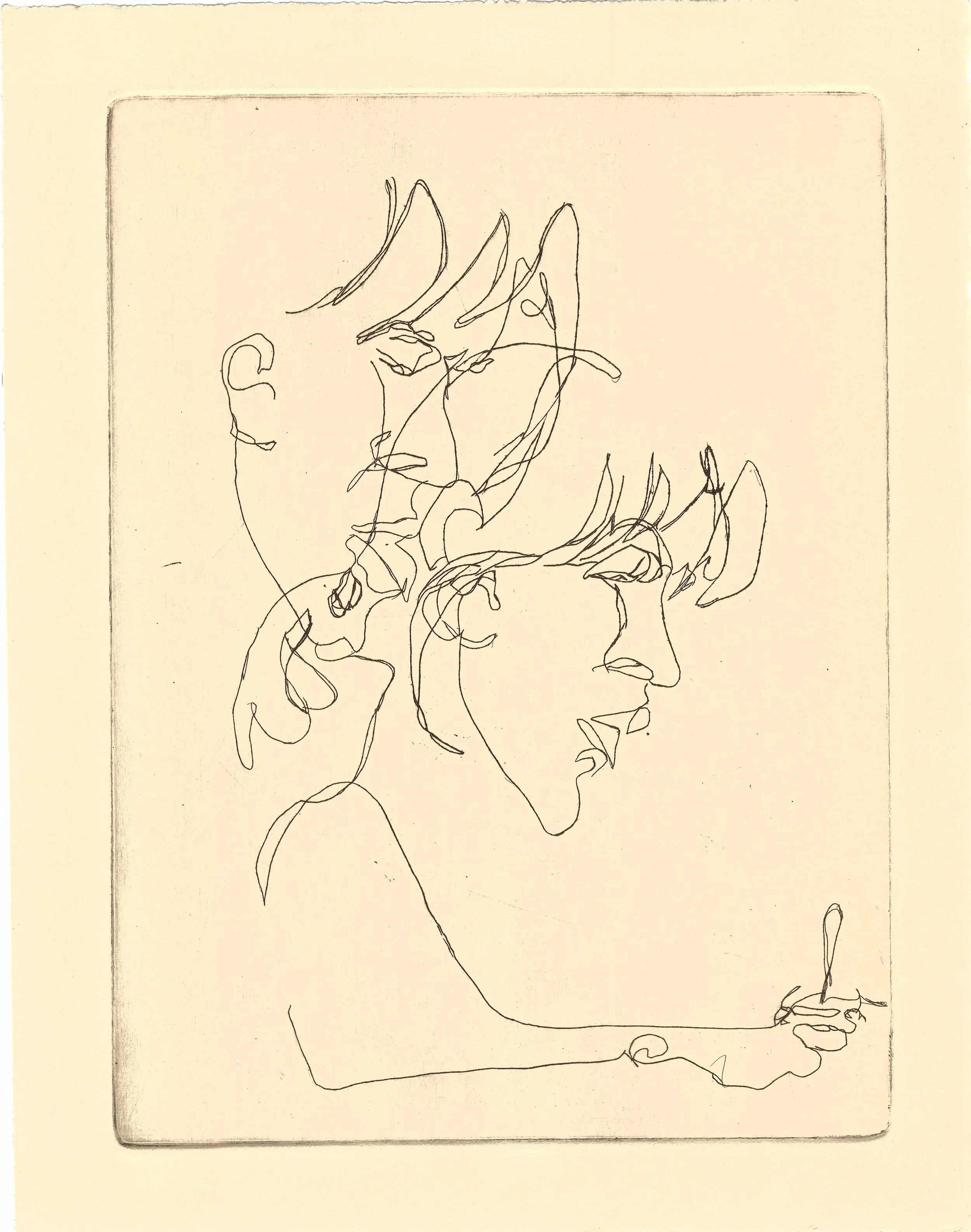 Uriah Bussey, "Liz Drawing", etching, 20161