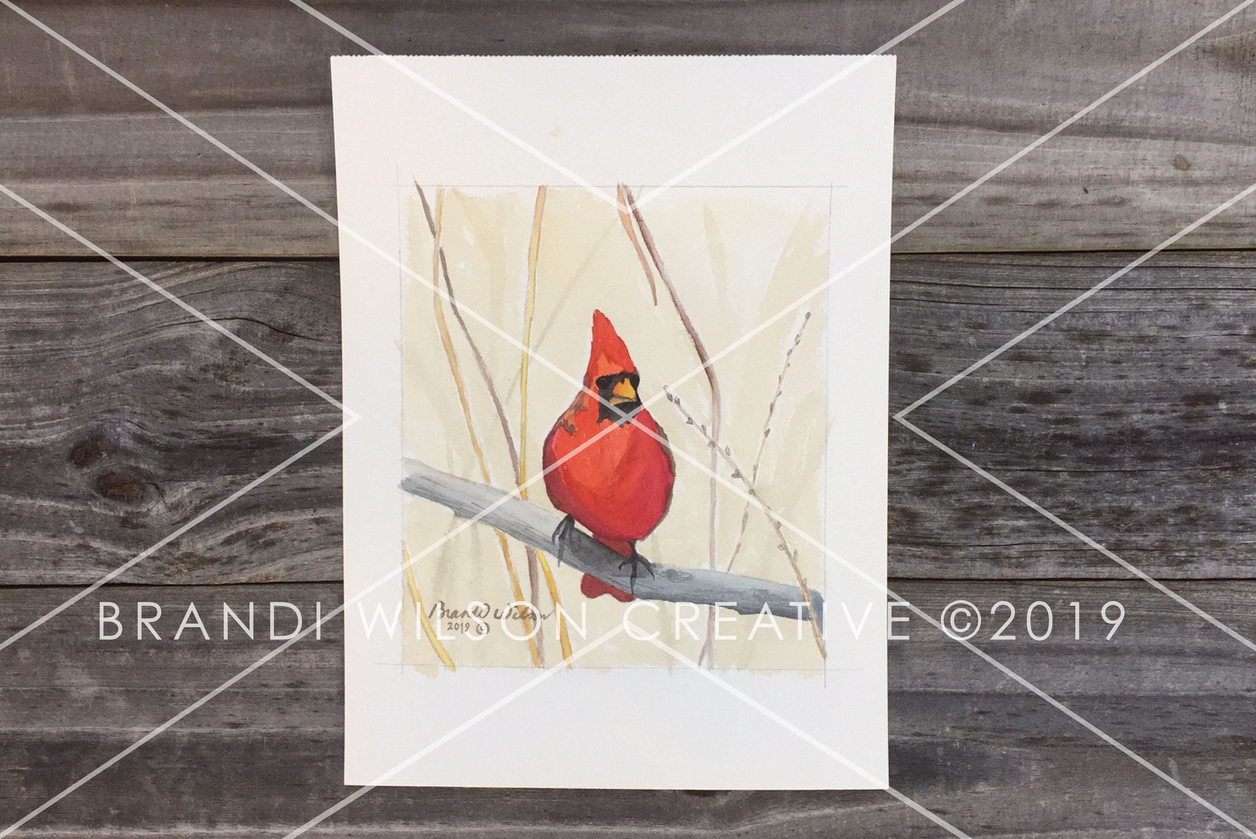 ORIGINAL WATERCOLOR CARDINAL - FALL