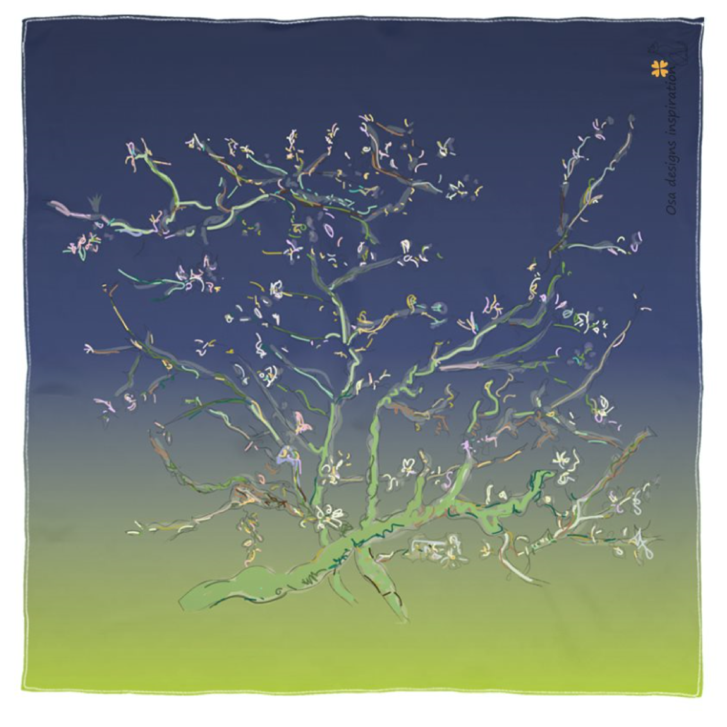 Pañuelo Alba en Flor azul y verde
