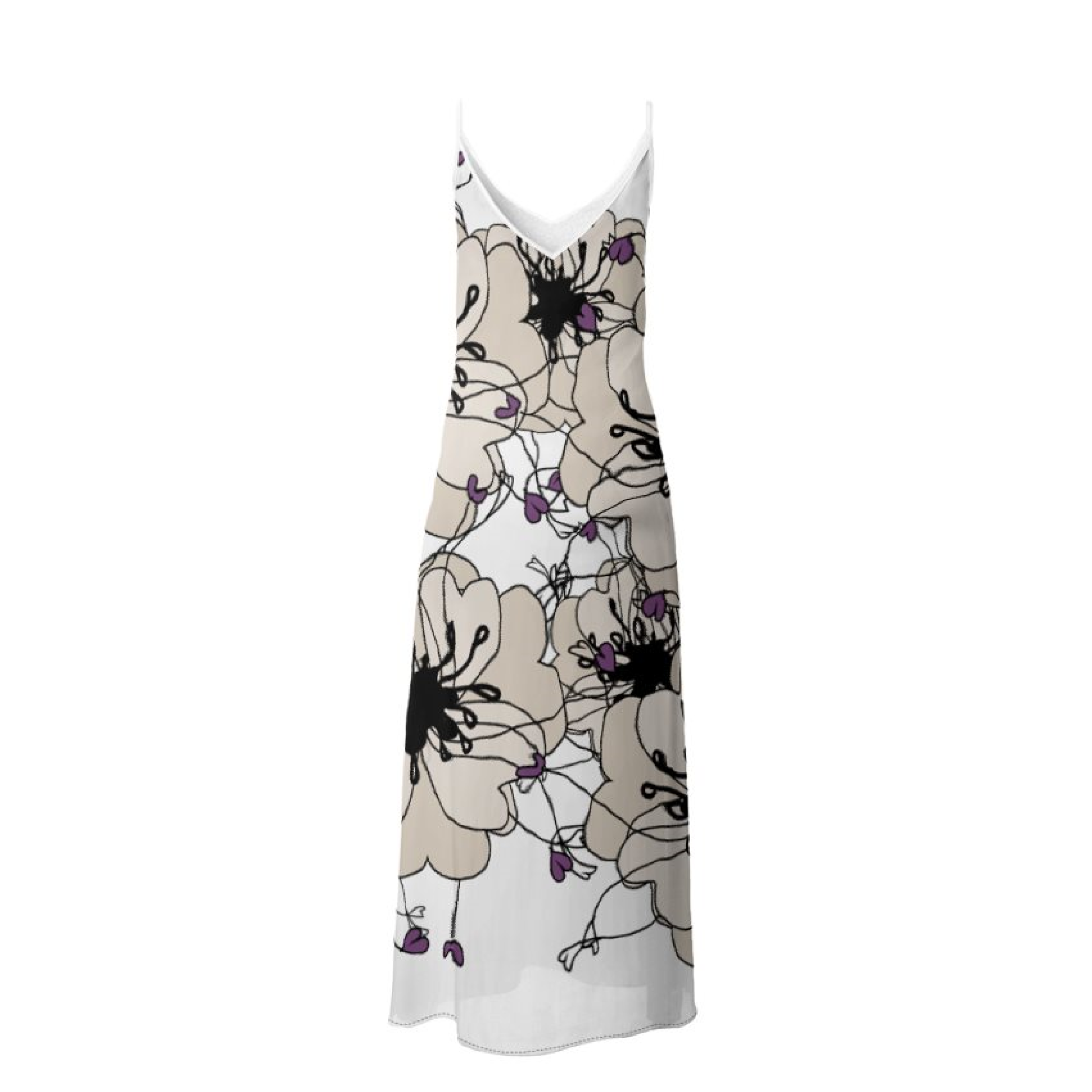 Vestido largo Amapolas beige