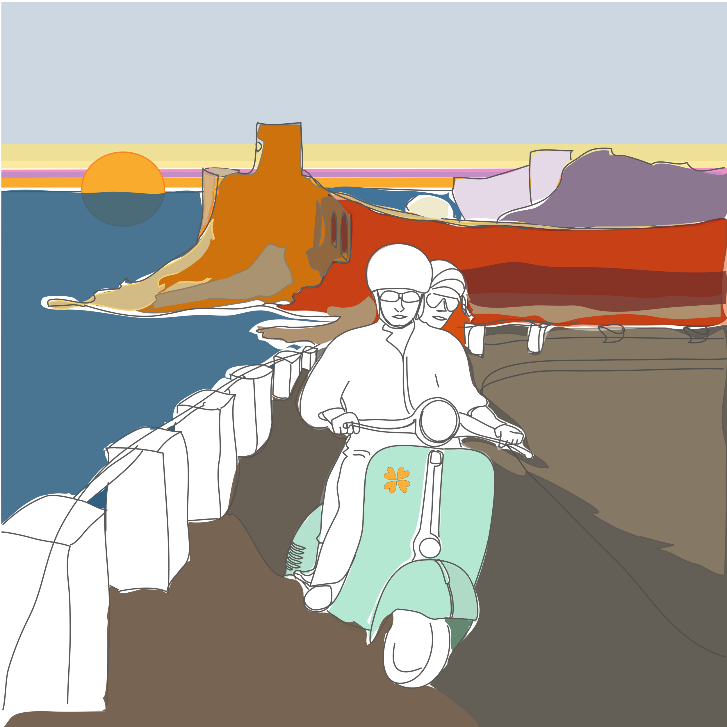 Lienzo sin bastidor Paisaje Viaje en vespa