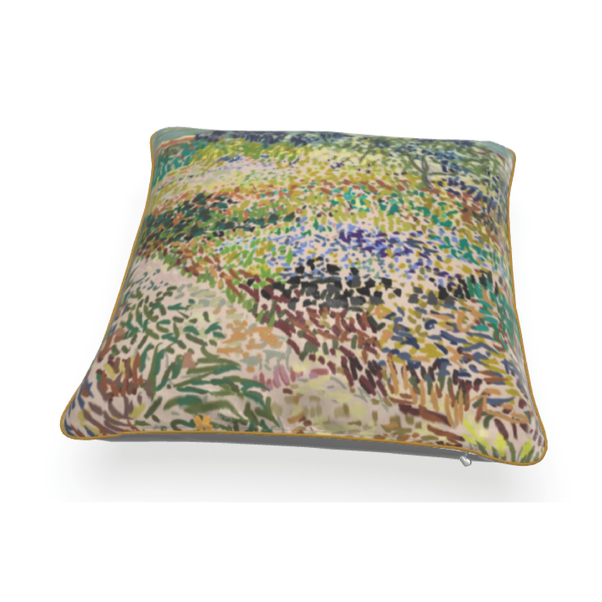 paisaje Van Gogh Cojin 50 x 50 cms terciopelo suave, ribete amarillo.png