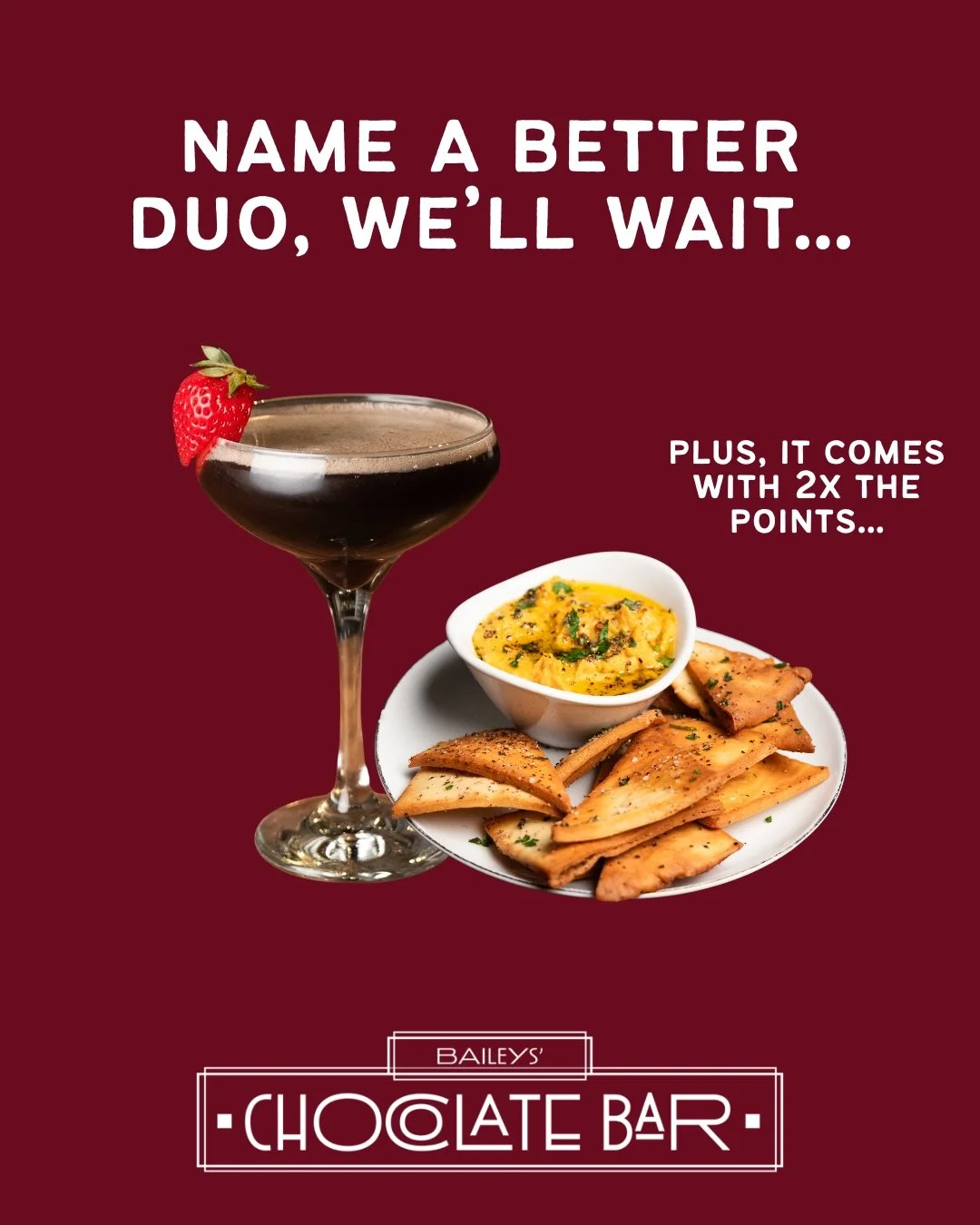 That's right, YOU will earn double the rewards points during 5-6PM. We're running our Happy Hour Wednesday through Sunday and we want you to be a part of it! 🤭

Grab a table for the friend group and let's get earning...