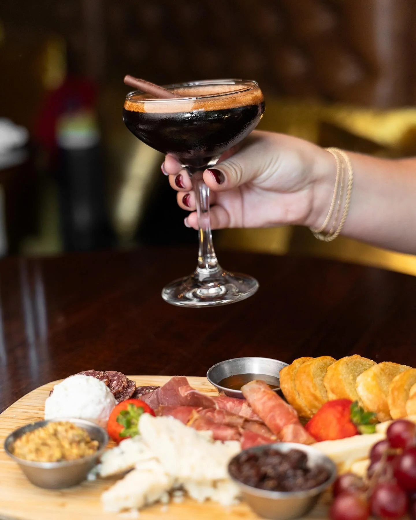 Our Very Dark chocolate martini is just over here showing off!😍
Made with a seductive blend of housemade chocolate &amp; coffee liqueurs. Join us this weekend, 5-11pm!