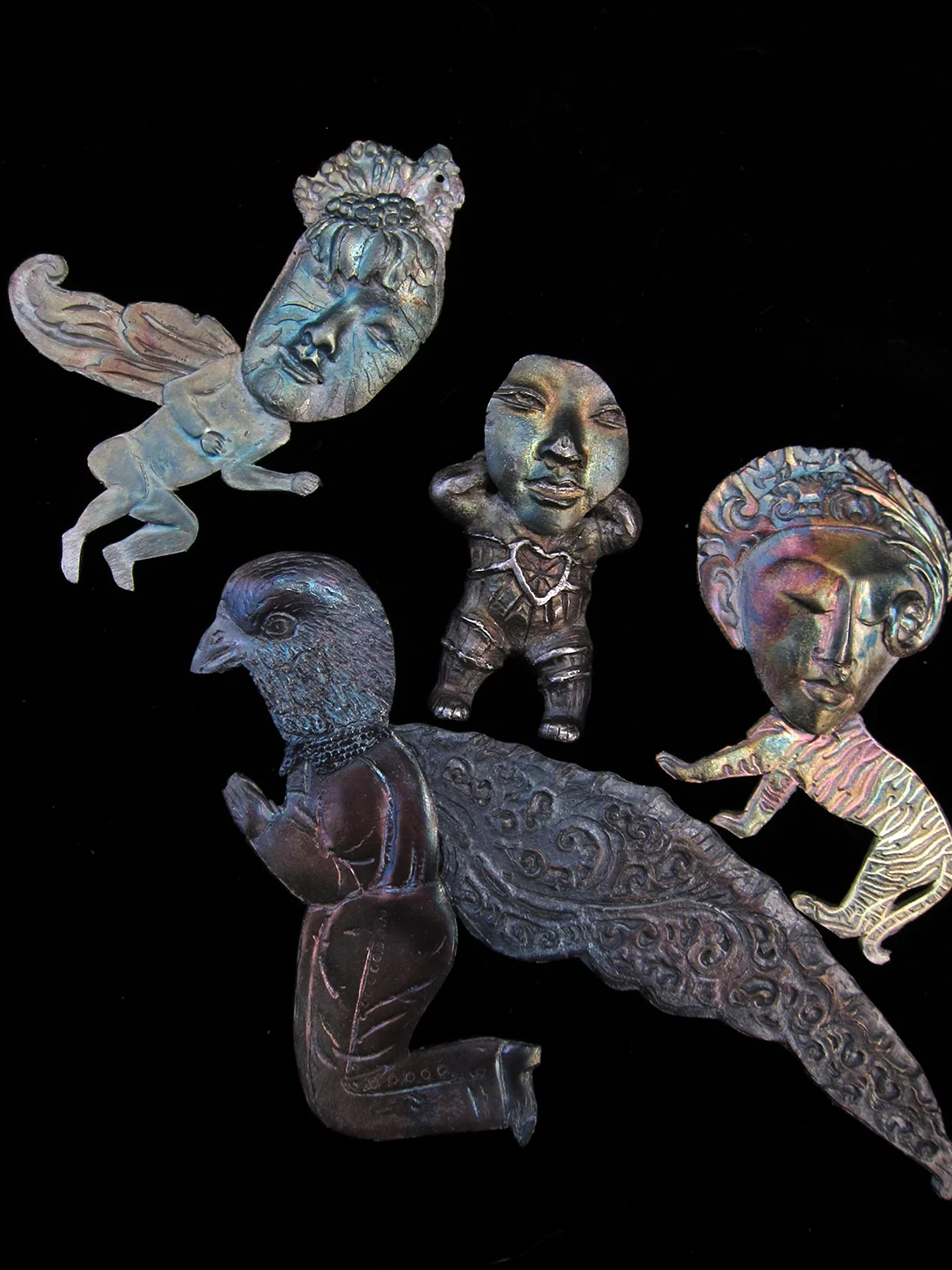 Praying Bird (pictured with various Buddhas) - fine silver