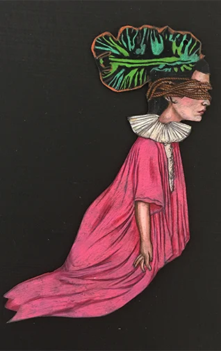 Sleepwalker - colored pencil, shrink film