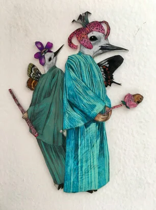 Birds on a Wire - colored pencil, shrink film