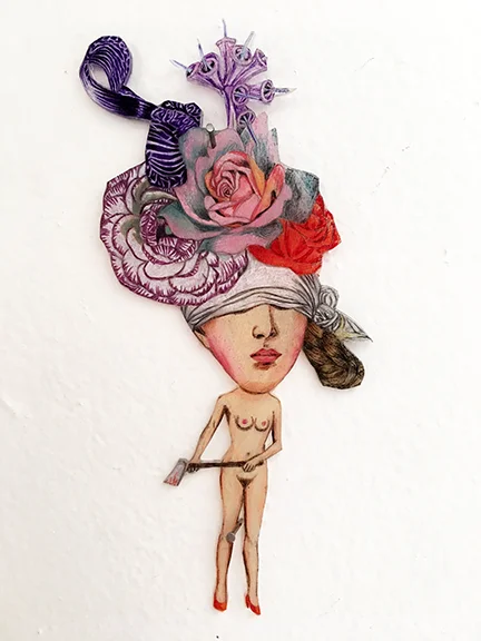 Femme Fatale - colored pencil, shrink film