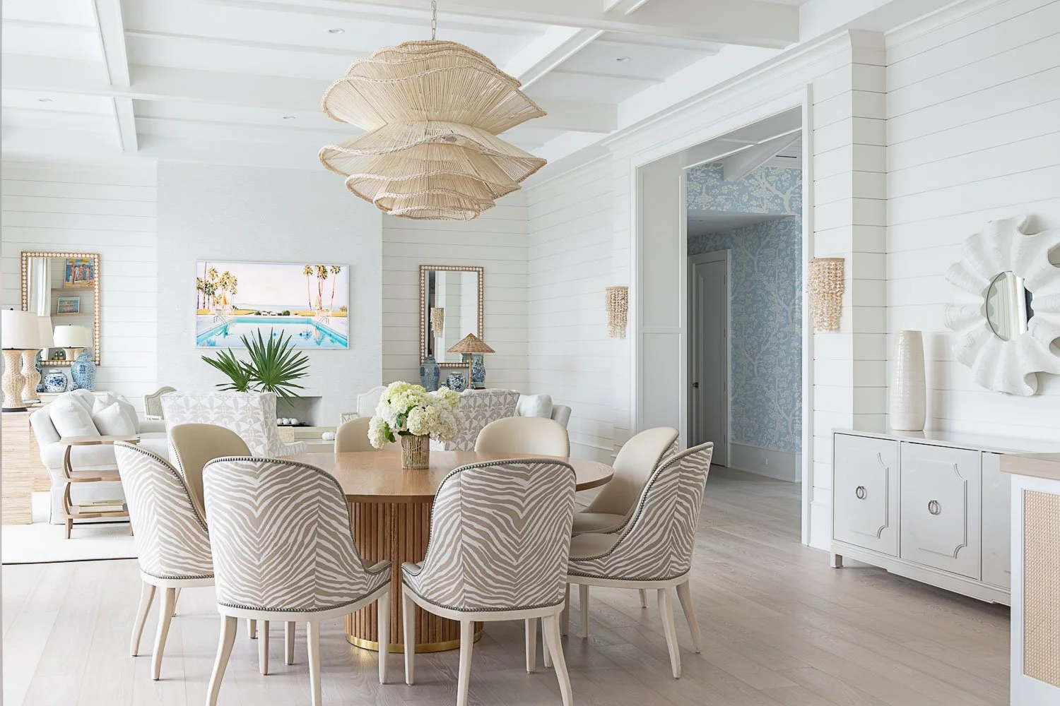 Personalized coastal chic interiors in this John's Island Club retreat living room space.