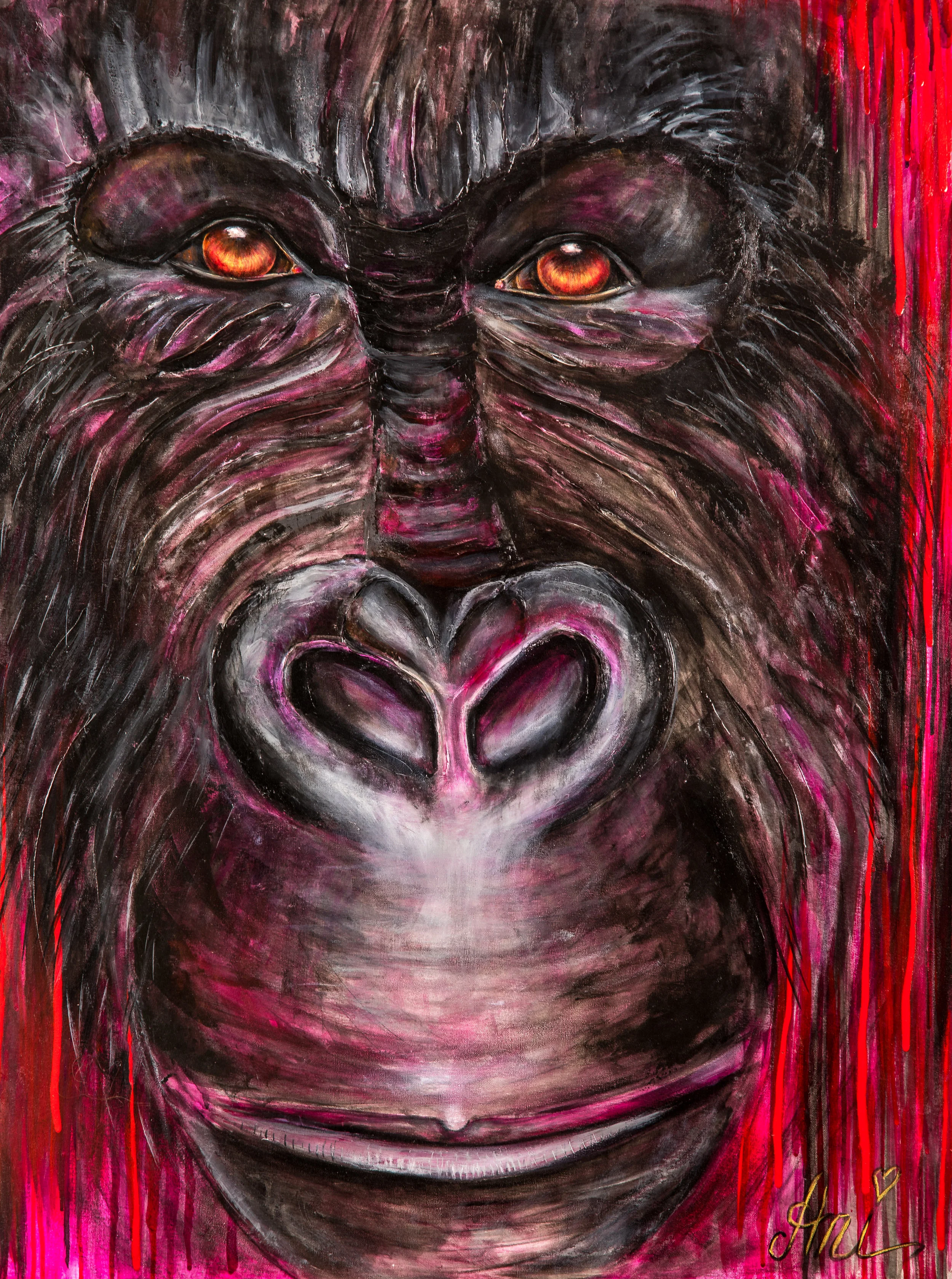 Le Gorille : Peinture acrylique sur toile 3D, 100cm x 75cm Prix: 250€ + frais de livraison