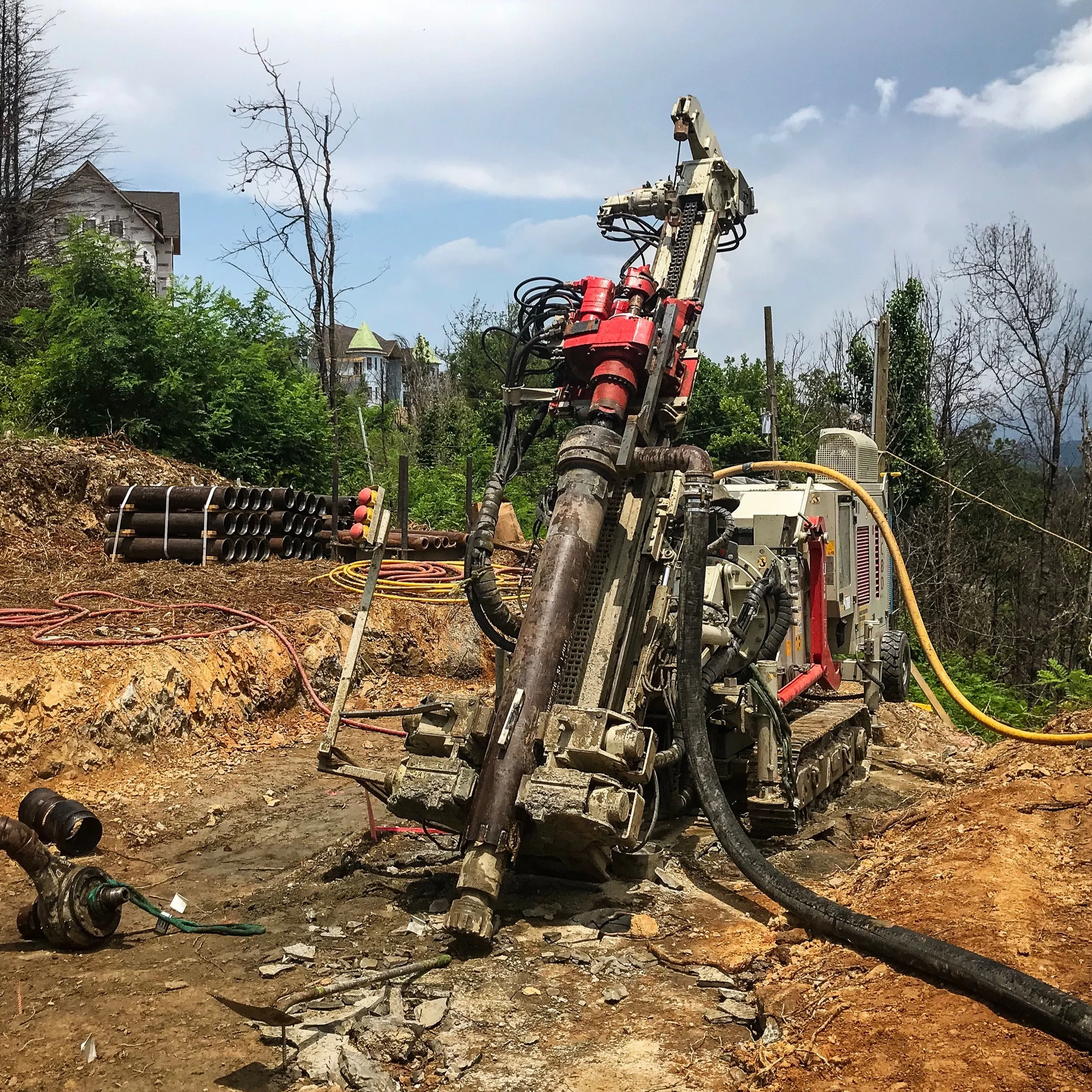 Drill rig ready to install micropiles for the Gatlinburg SkyBridge.