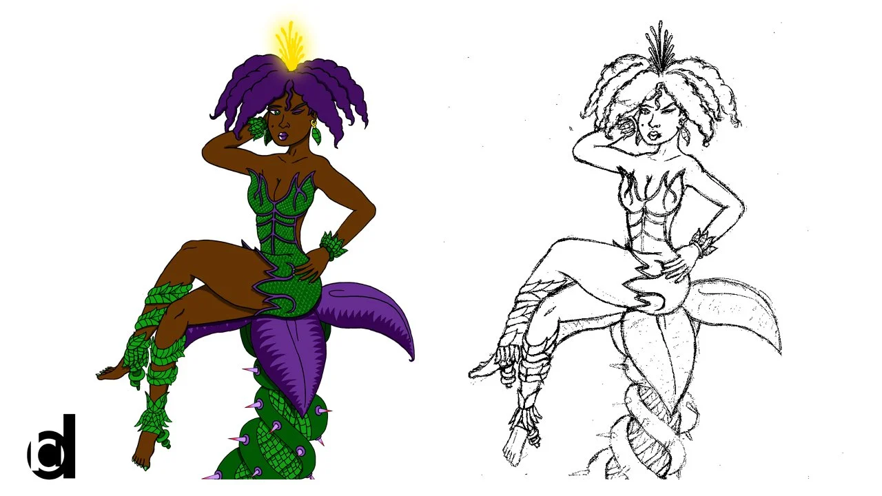    Violet Ivy  | 2018   A original take on the classic Batman villainess, Poison Ivy, envisioned as a black woman. [Adobe Photoshop with Drawing Tablet] 