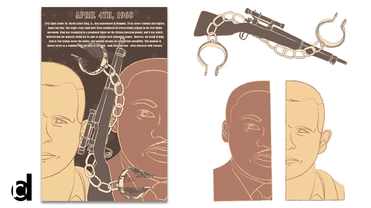   April 4th, 1986 (MLK Poster) | 2011   Assignment at Sinclair College: Poster detailing the assassination of Martin Luther King, Jr. [Adobe Illustrator and InDesign] 