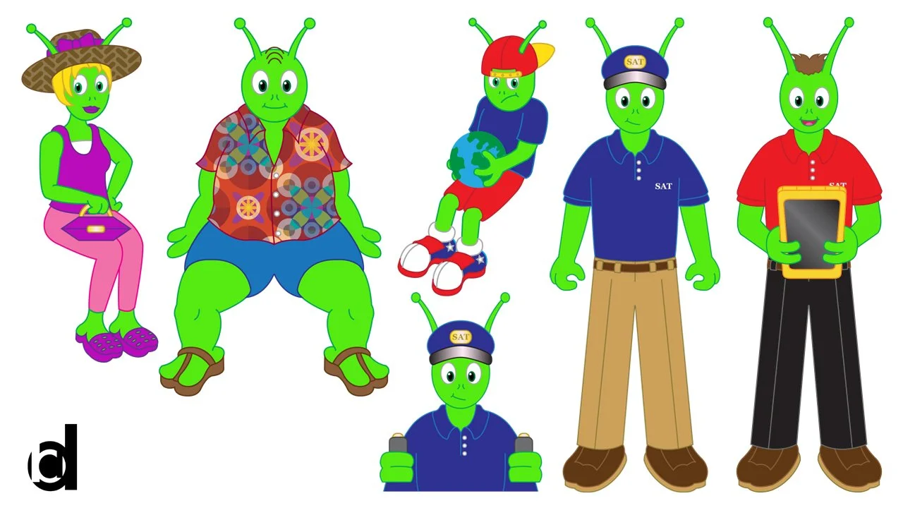   Solar Adventure Tours - Characters | 2021   Franklin University group project: Characters I created for a space exploration flash game. Link to game on  Game  page. [Adobe Illustrator] 